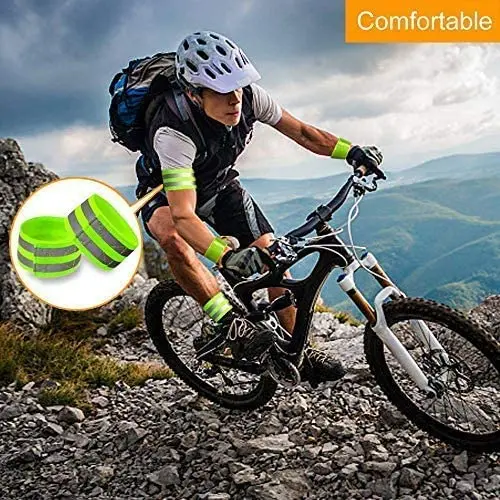 Leg Safety Reflector Tape Straps Ankle High visibility reflective running gear for men and women for night running cycling walking bicycle Clip. Arm 2 Reflective Bands for Wrist Bike Pants Cuff 